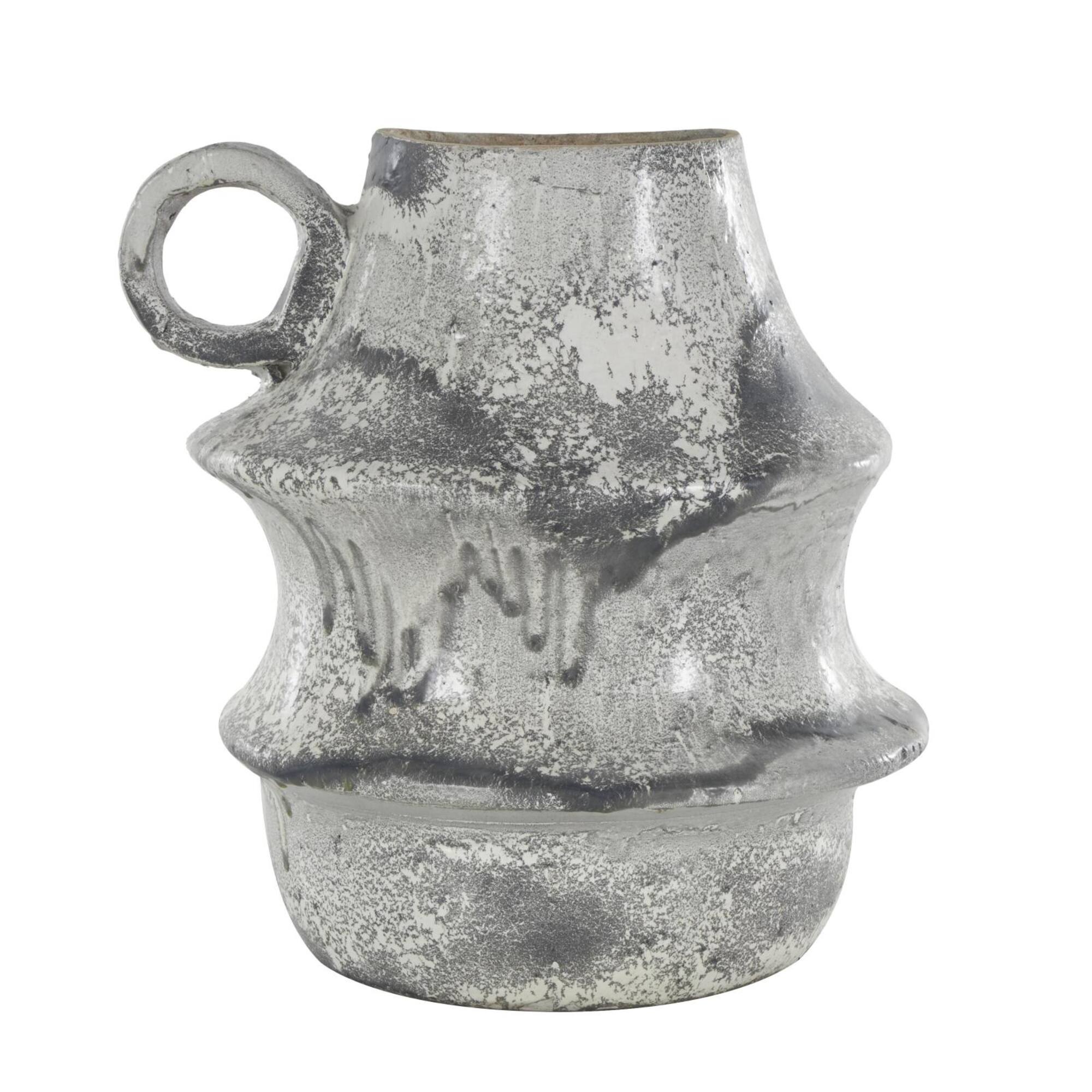 15" Light Gray Textured Paper Mache Fluted Vase with Ring Handle